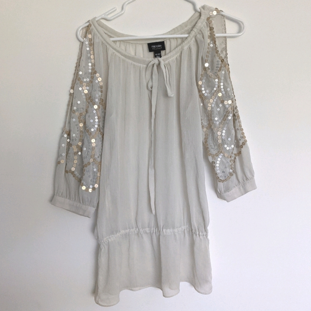 Cold shoulder sequence blouse